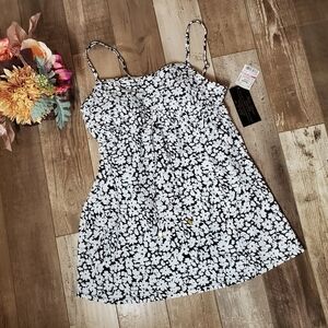 NWT Alisha Levine Floral One Piece Swim Dress Women's Size 14 Black White